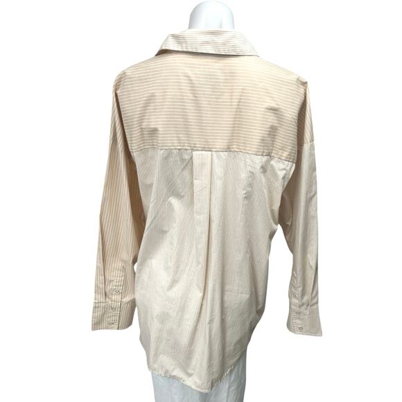 Abercrombie & Fitch Cream Striped Button Down Long Sleeve Oversized Shirt Top L - Picture 2 of 5